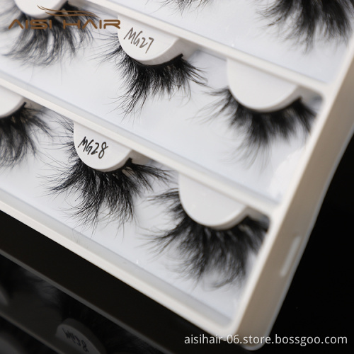 Aisi Hair Wholesale 27 mm 3D 5D Eyelashes With Customized Package Long Fluffy Thick Mink Fur False Eye Lash Vendor